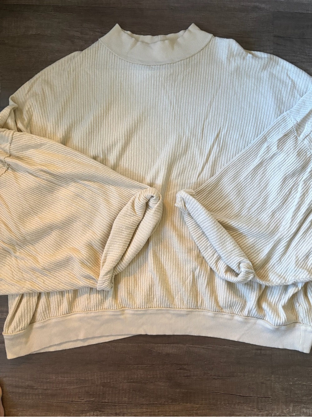 Free People Cream Cozy Ribbed Mock Neck Crewneck Sweater